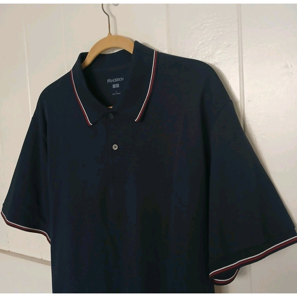 JW Anderson x Uniqlo Shirt Polo Golf Men's Large Navy Tipped Collar Short Sleeve